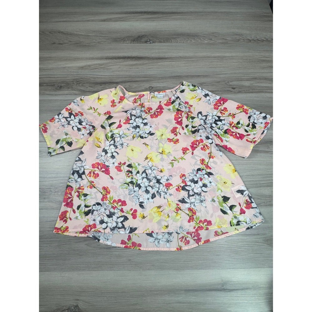Woman's Med Liz Claiborne Floral Boho Chiffon Flutter Blouse Cottagecore